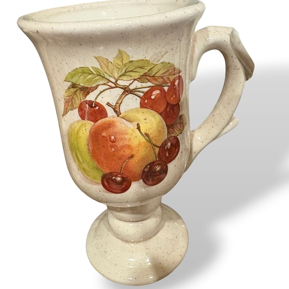 Vintage McCoy Speckled Stoneware Fruit Harvest Footed Pedestal Mugs Set of 6 - Picture 8 of 13